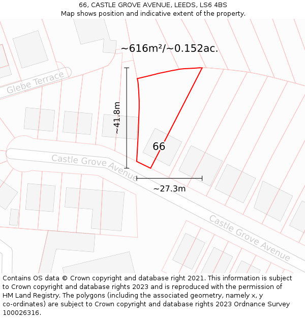 66, CASTLE GROVE AVENUE, LEEDS, LS6 4BS: Plot and title map