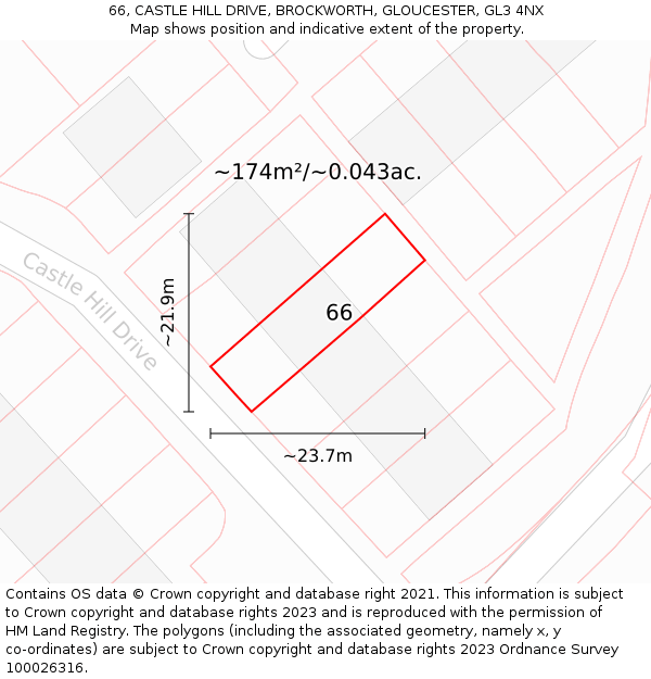 66, CASTLE HILL DRIVE, BROCKWORTH, GLOUCESTER, GL3 4NX: Plot and title map