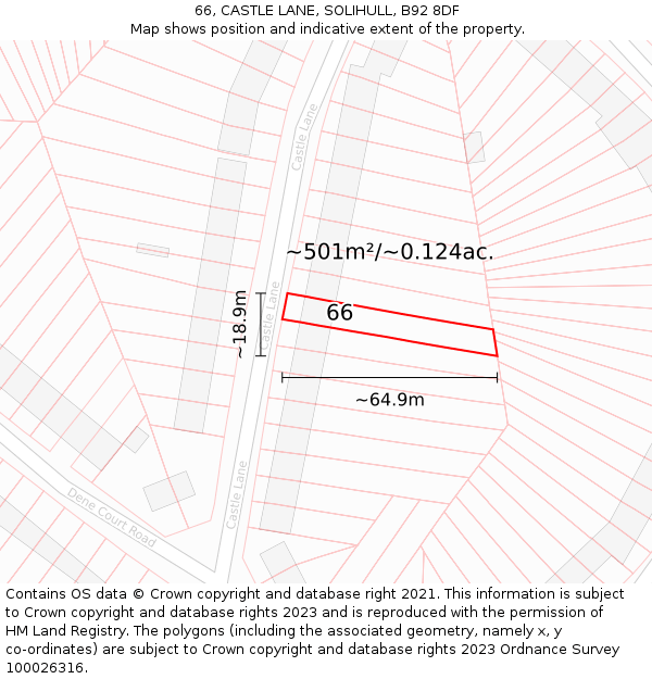 66, CASTLE LANE, SOLIHULL, B92 8DF: Plot and title map