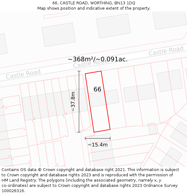 66, CASTLE ROAD, WORTHING, BN13 1DQ: Plot and title map