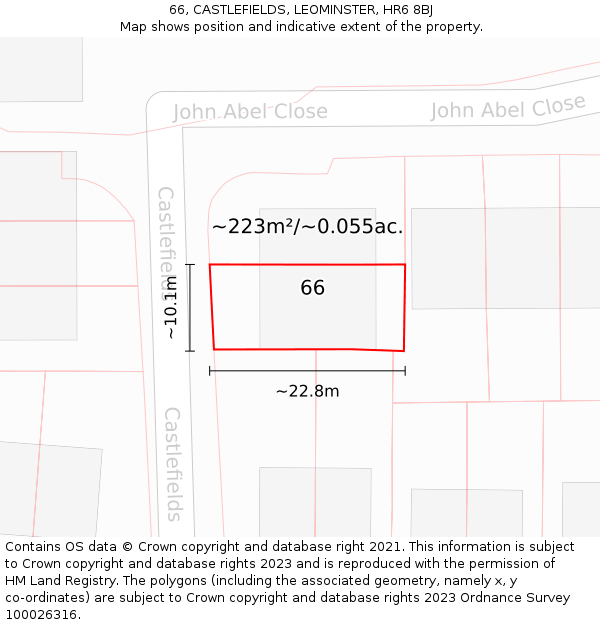 66, CASTLEFIELDS, LEOMINSTER, HR6 8BJ: Plot and title map