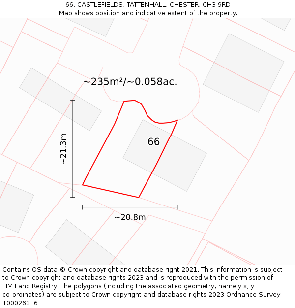 66, CASTLEFIELDS, TATTENHALL, CHESTER, CH3 9RD: Plot and title map