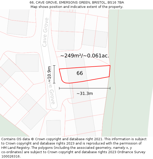 66, CAVE GROVE, EMERSONS GREEN, BRISTOL, BS16 7BA: Plot and title map