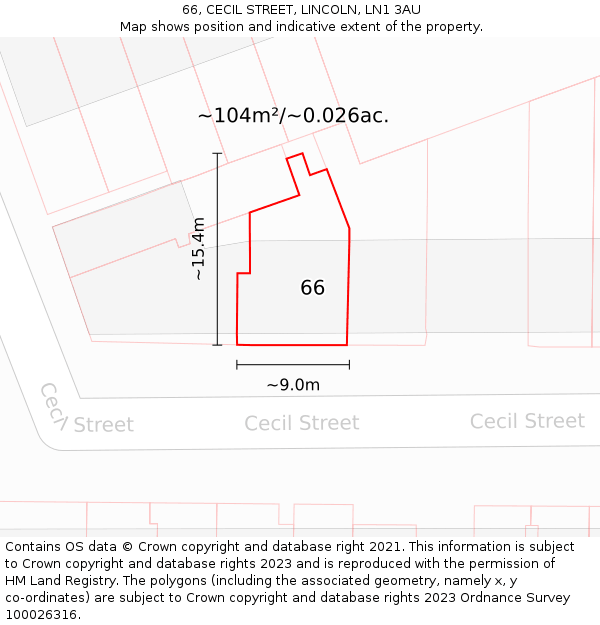 66, CECIL STREET, LINCOLN, LN1 3AU: Plot and title map