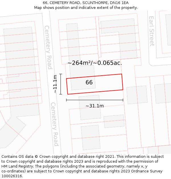 66, CEMETERY ROAD, SCUNTHORPE, DN16 1EA: Plot and title map