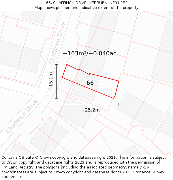 66, CHAFFINCH DRIVE, HEBBURN, NE31 1BF: Plot and title map