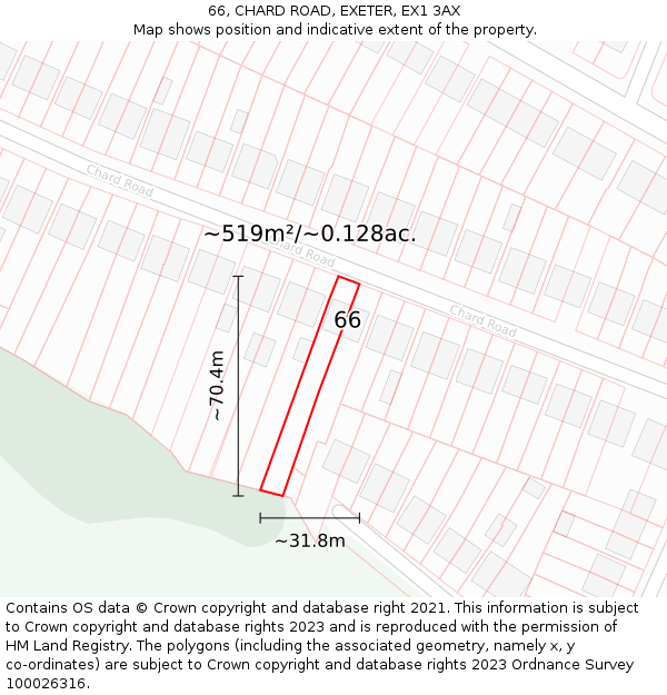 66, CHARD ROAD, EXETER, EX1 3AX: Plot and title map