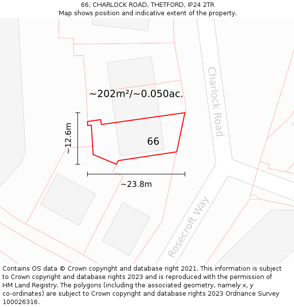 66, CHARLOCK ROAD, THETFORD, IP24 2TR: Plot and title map