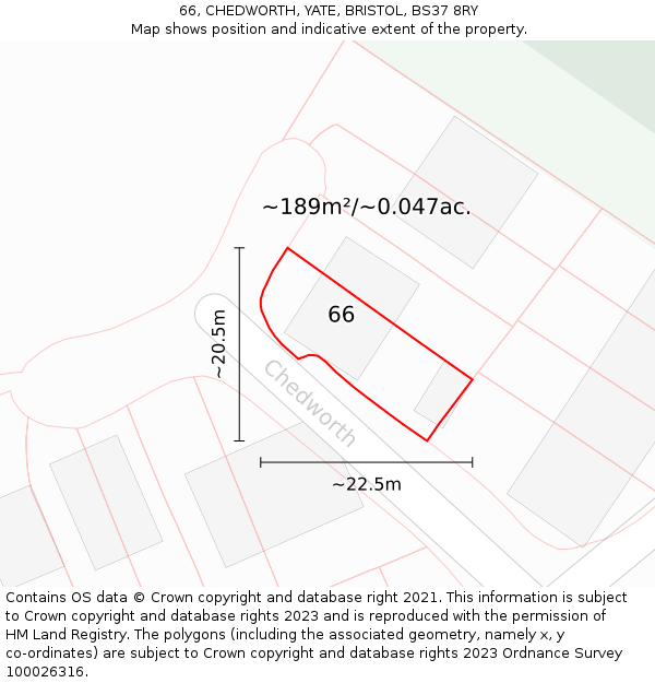 66, CHEDWORTH, YATE, BRISTOL, BS37 8RY: Plot and title map