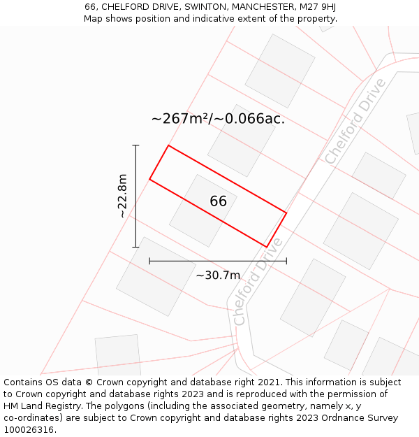 66, CHELFORD DRIVE, SWINTON, MANCHESTER, M27 9HJ: Plot and title map