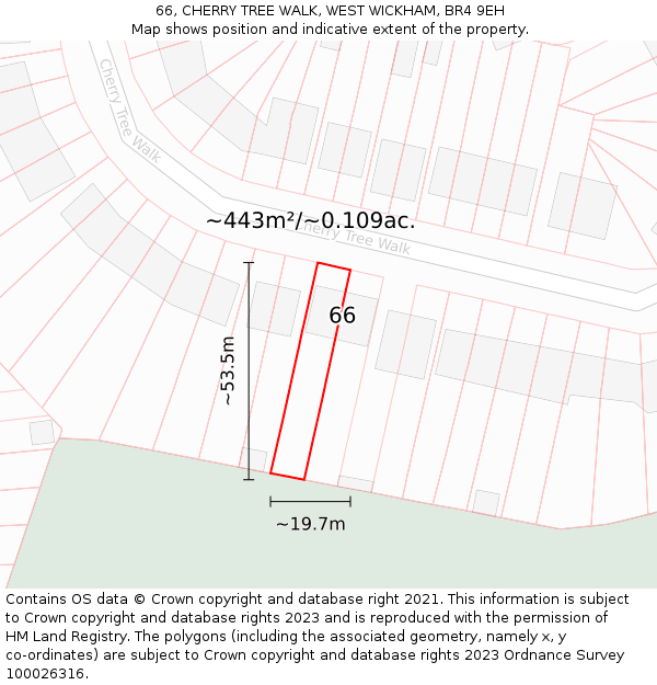 66, CHERRY TREE WALK, WEST WICKHAM, BR4 9EH: Plot and title map