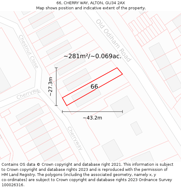 66, CHERRY WAY, ALTON, GU34 2AX: Plot and title map