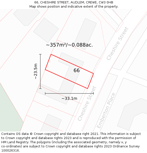 66, CHESHIRE STREET, AUDLEM, CREWE, CW3 0HB: Plot and title map