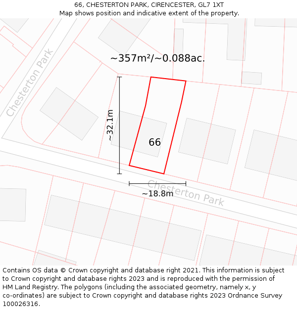 66, CHESTERTON PARK, CIRENCESTER, GL7 1XT: Plot and title map
