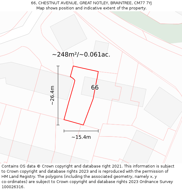 66, CHESTNUT AVENUE, GREAT NOTLEY, BRAINTREE, CM77 7YJ: Plot and title map