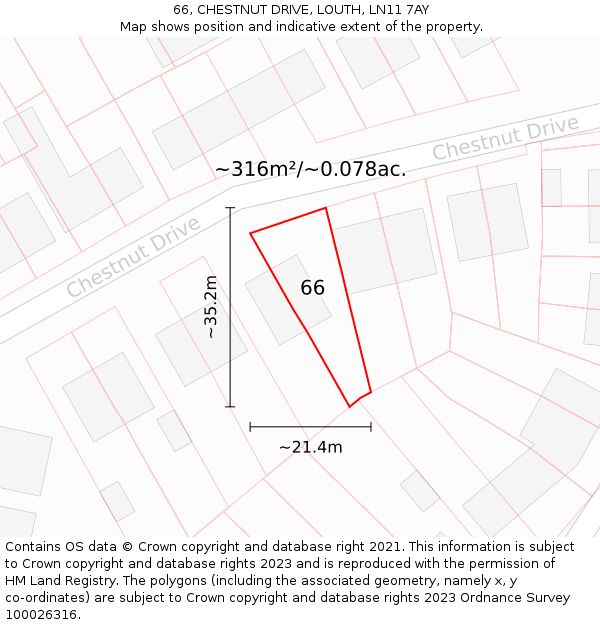 66, CHESTNUT DRIVE, LOUTH, LN11 7AY: Plot and title map