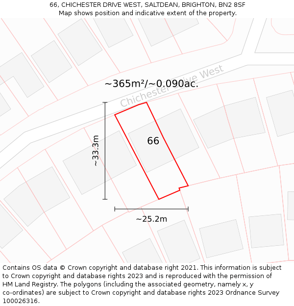 66, CHICHESTER DRIVE WEST, SALTDEAN, BRIGHTON, BN2 8SF: Plot and title map