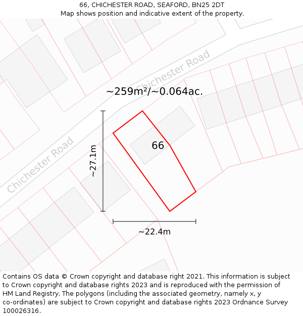 66, CHICHESTER ROAD, SEAFORD, BN25 2DT: Plot and title map