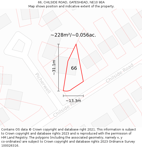66, CHILSIDE ROAD, GATESHEAD, NE10 9EA: Plot and title map