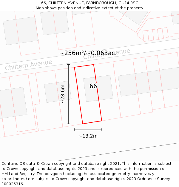 66, CHILTERN AVENUE, FARNBOROUGH, GU14 9SG: Plot and title map