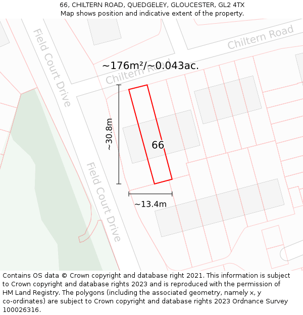 66, CHILTERN ROAD, QUEDGELEY, GLOUCESTER, GL2 4TX: Plot and title map