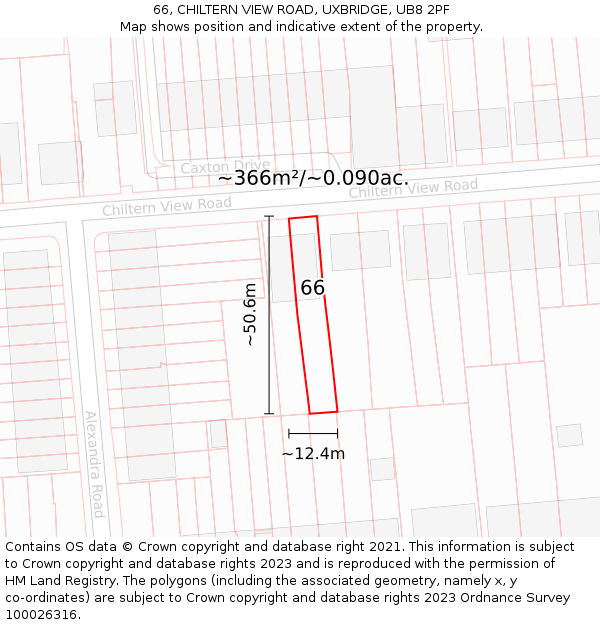 66, CHILTERN VIEW ROAD, UXBRIDGE, UB8 2PF: Plot and title map