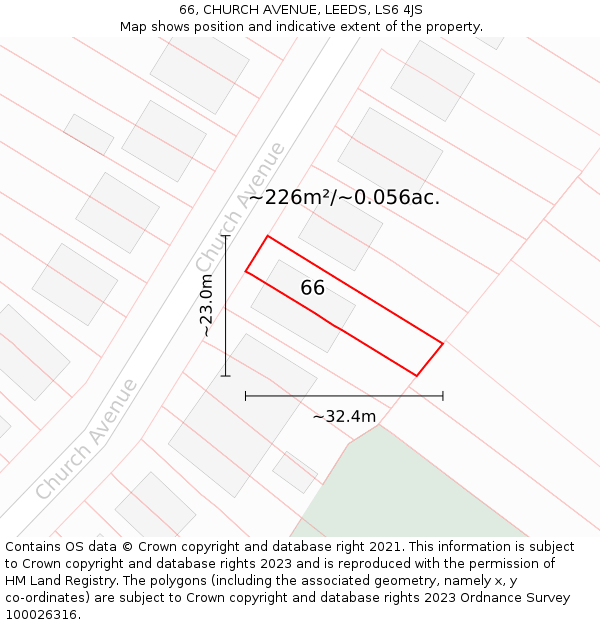 66, CHURCH AVENUE, LEEDS, LS6 4JS: Plot and title map