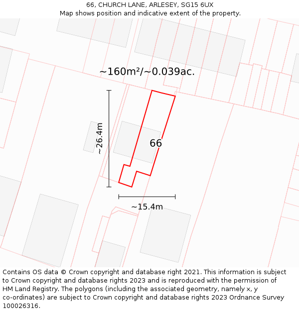 66, CHURCH LANE, ARLESEY, SG15 6UX: Plot and title map