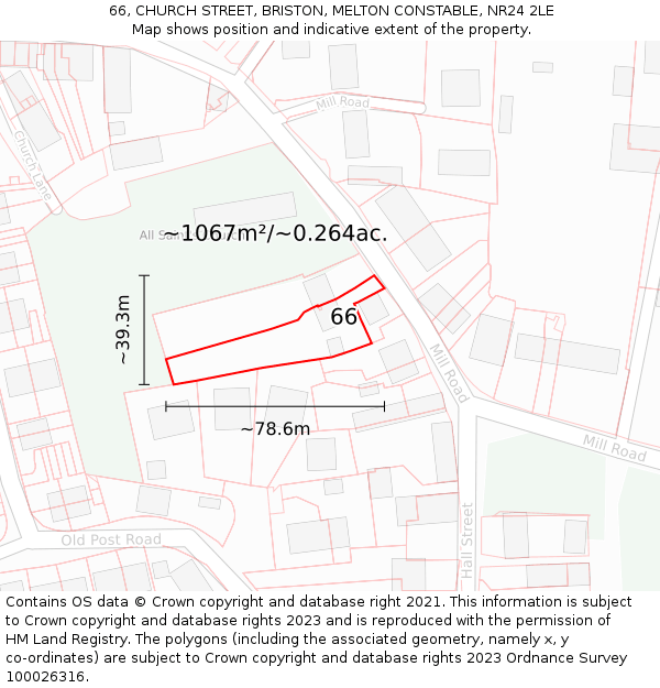 66, CHURCH STREET, BRISTON, MELTON CONSTABLE, NR24 2LE: Plot and title map