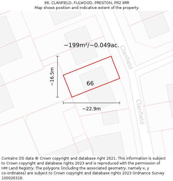 66, CLANFIELD, FULWOOD, PRESTON, PR2 9RR: Plot and title map