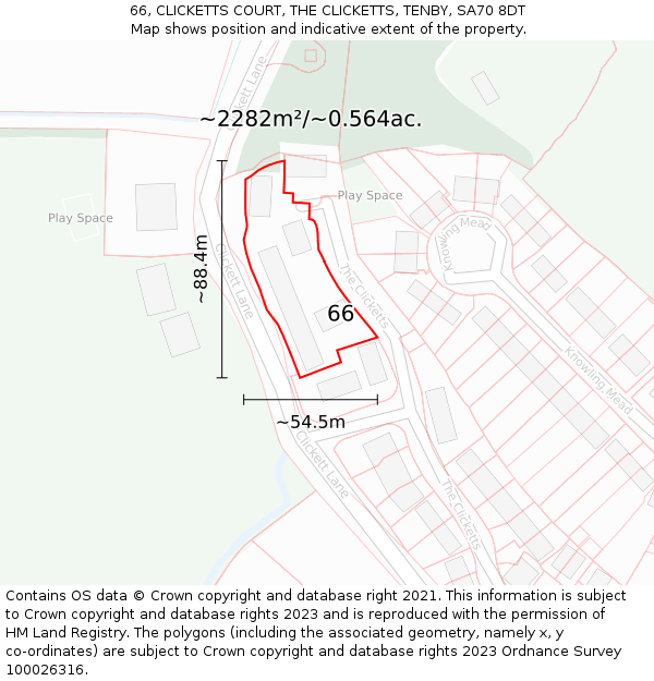 66, CLICKETTS COURT, THE CLICKETTS, TENBY, SA70 8DT: Plot and title map