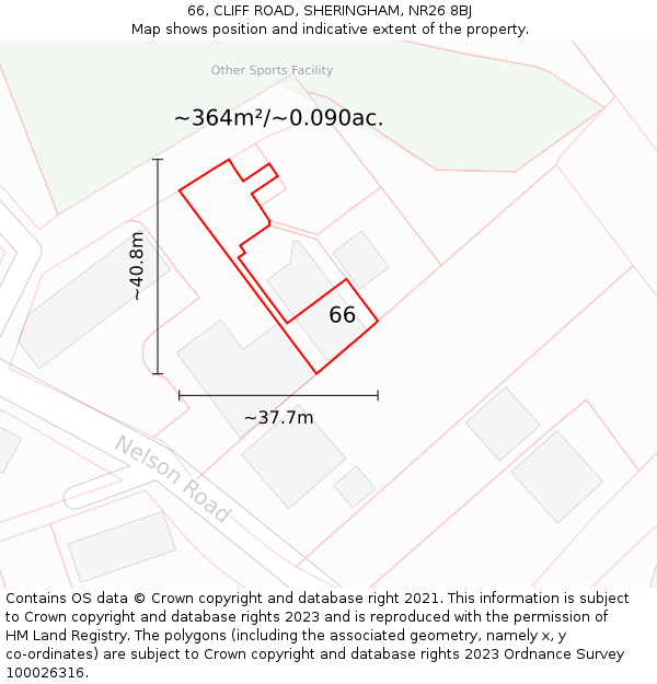 66, CLIFF ROAD, SHERINGHAM, NR26 8BJ: Plot and title map