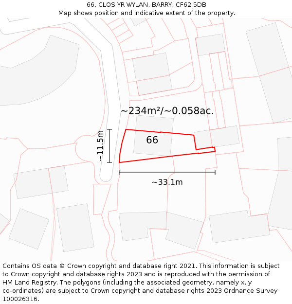 66, CLOS YR WYLAN, BARRY, CF62 5DB: Plot and title map
