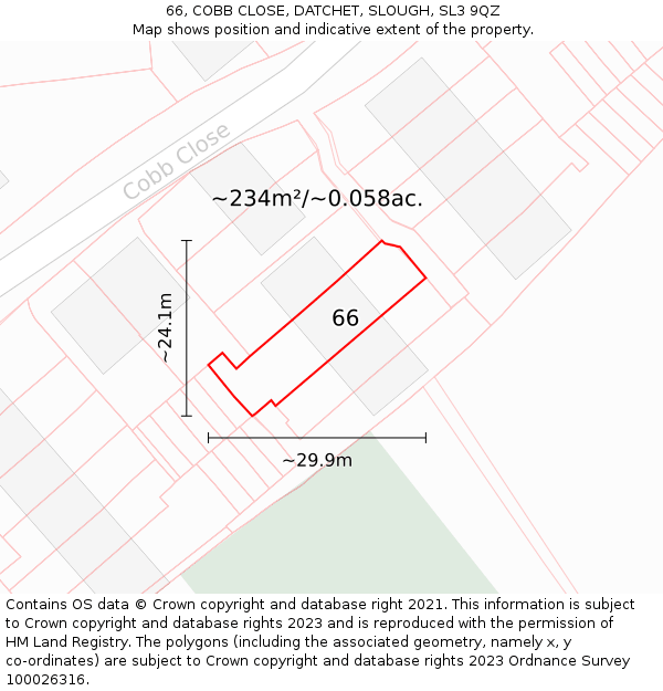 66, COBB CLOSE, DATCHET, SLOUGH, SL3 9QZ: Plot and title map