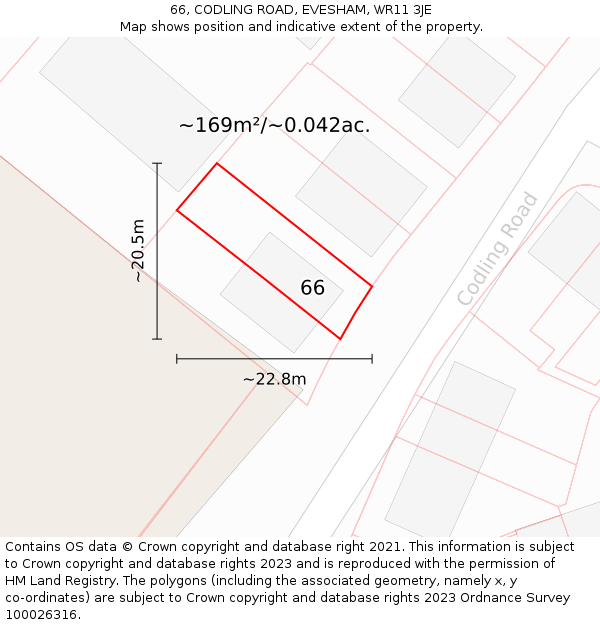 66, CODLING ROAD, EVESHAM, WR11 3JE: Plot and title map
