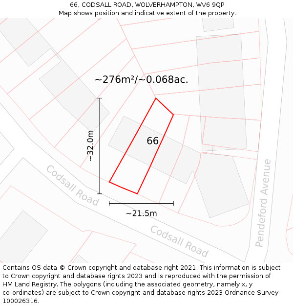 66, CODSALL ROAD, WOLVERHAMPTON, WV6 9QP: Plot and title map