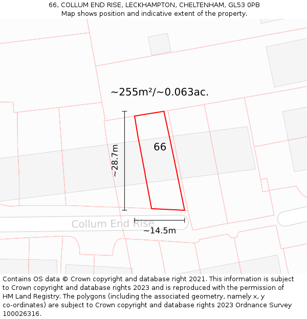 66, COLLUM END RISE, LECKHAMPTON, CHELTENHAM, GL53 0PB: Plot and title map