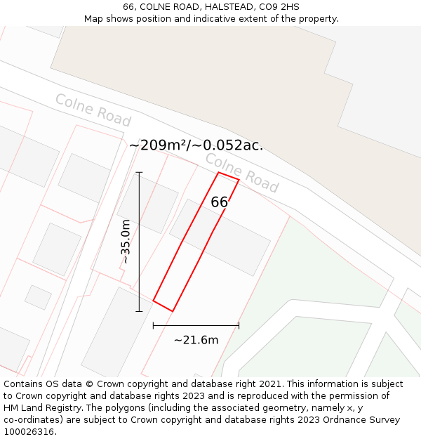 66, COLNE ROAD, HALSTEAD, CO9 2HS: Plot and title map