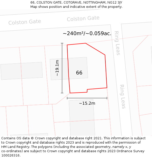 66, COLSTON GATE, COTGRAVE, NOTTINGHAM, NG12 3JY: Plot and title map