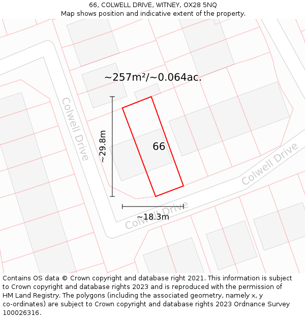 66, COLWELL DRIVE, WITNEY, OX28 5NQ: Plot and title map
