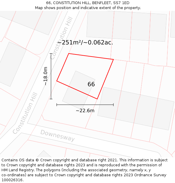 66, CONSTITUTION HILL, BENFLEET, SS7 1ED: Plot and title map