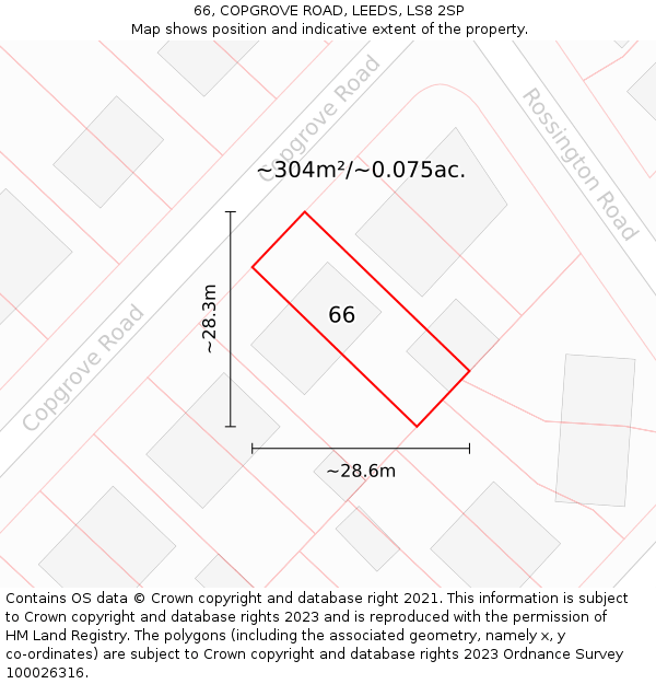 66, COPGROVE ROAD, LEEDS, LS8 2SP: Plot and title map