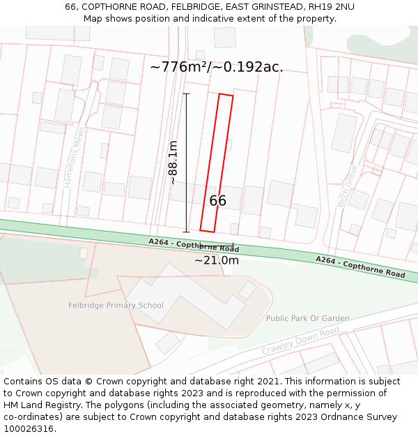 66, COPTHORNE ROAD, FELBRIDGE, EAST GRINSTEAD, RH19 2NU: Plot and title map