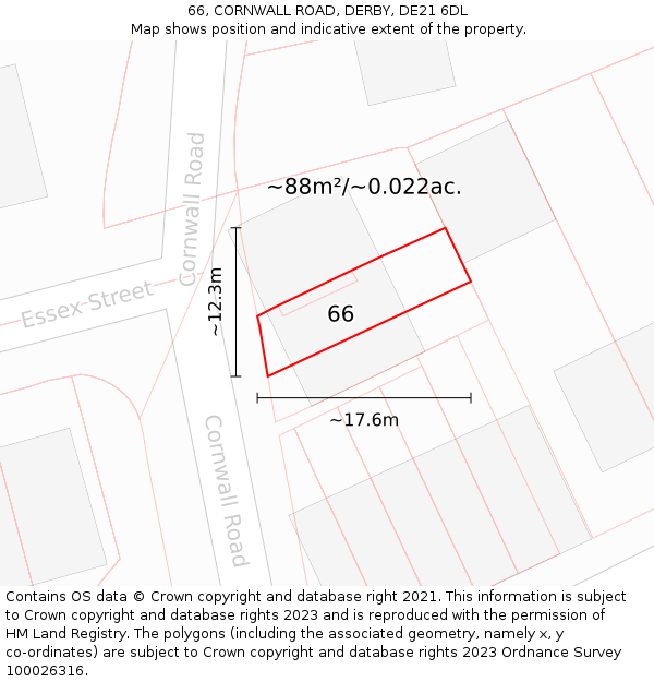 66, CORNWALL ROAD, DERBY, DE21 6DL: Plot and title map