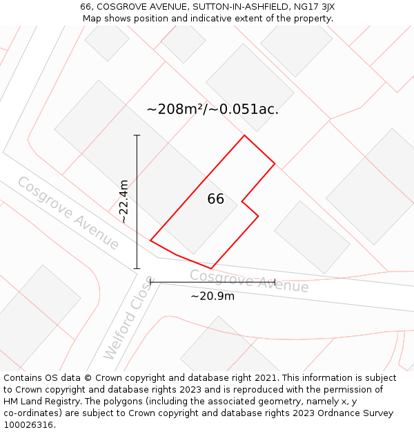 66, COSGROVE AVENUE, SUTTON-IN-ASHFIELD, NG17 3JX: Plot and title map