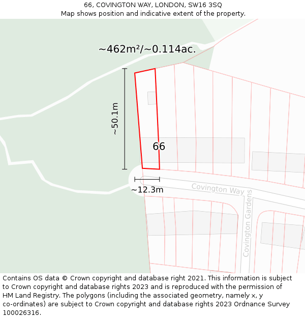 66, COVINGTON WAY, LONDON, SW16 3SQ: Plot and title map