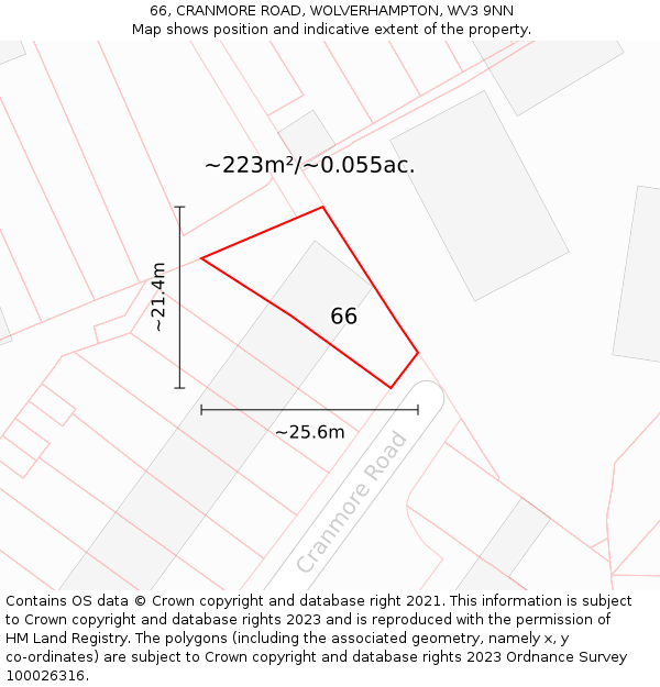 66, CRANMORE ROAD, WOLVERHAMPTON, WV3 9NN: Plot and title map