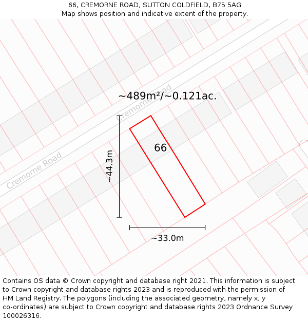 66, CREMORNE ROAD, SUTTON COLDFIELD, B75 5AG: Plot and title map
