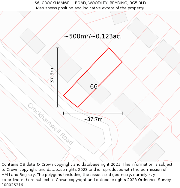 66, CROCKHAMWELL ROAD, WOODLEY, READING, RG5 3LD: Plot and title map