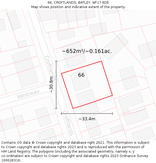 66, CROFTLANDS, BATLEY, WF17 6DE: Plot and title map